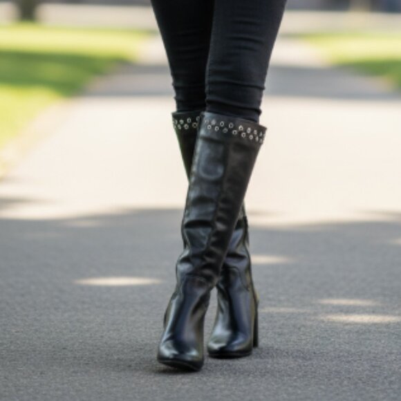 New Kim Rogers Black Tall Boot Silver Hardware SZ-9 - Picture 1 of 8